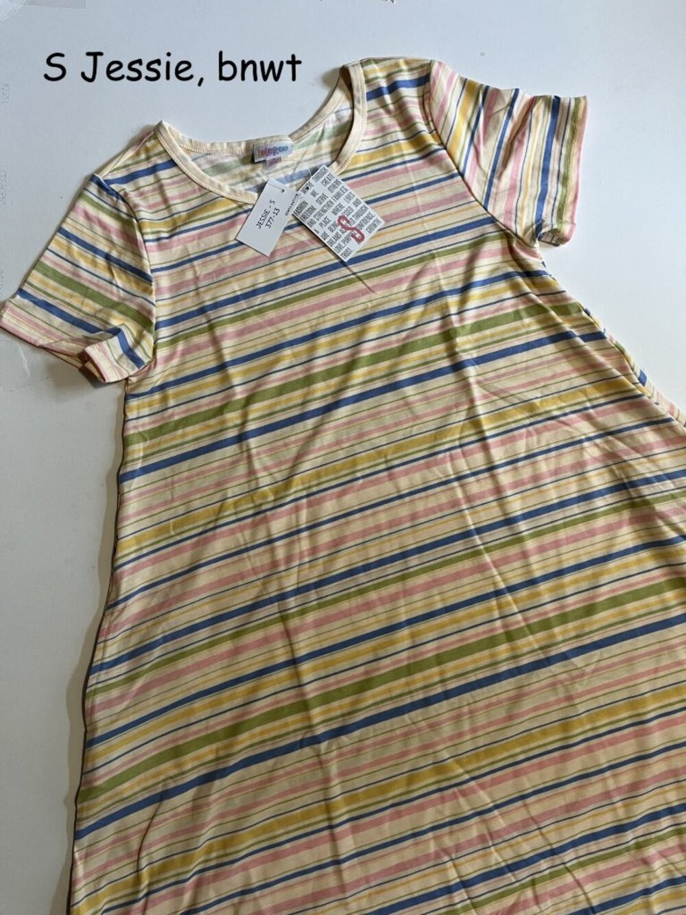 Small Lularoe Jessie a-line dress, cream with pastel stripes